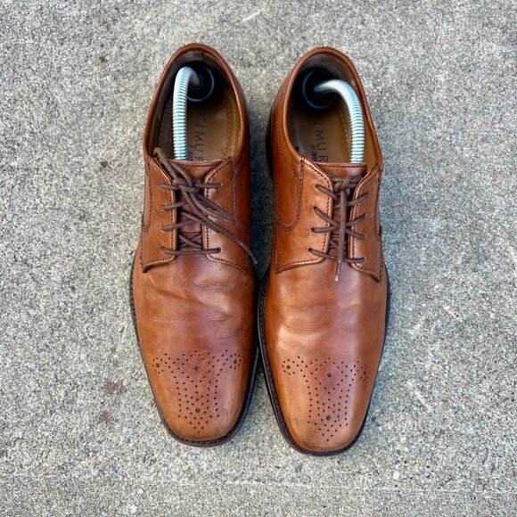 Johnston & Murphy 9.5M Tan Brown Leather Brogue Ellisworth Lace Up Dress Shoes - Picture 3 of 10